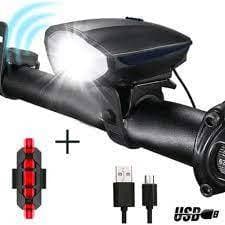 Kit De Lanterna Dianteira Com Buzina Speaker E Traseira Para Bicicleta Recarregável Luz De Led Para Bike Lanterna