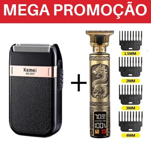 Kit Barbear Profissional Maquina De Barbear Visor LCD Led Dragão MAIS Maquina Kemei Classic Shaver Km-2024 Bivolt Origin