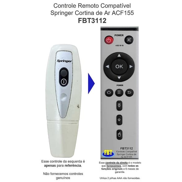 Controle Remoto Compatível Springer Cortina de Ar ACF155 FBT3112