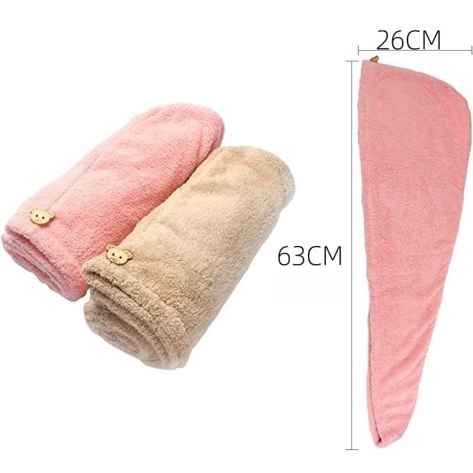 2 Peças Toalha Grossa Mágica Para Cabelo Secar Rápido Touca Banho Microfibras Casa Promoção