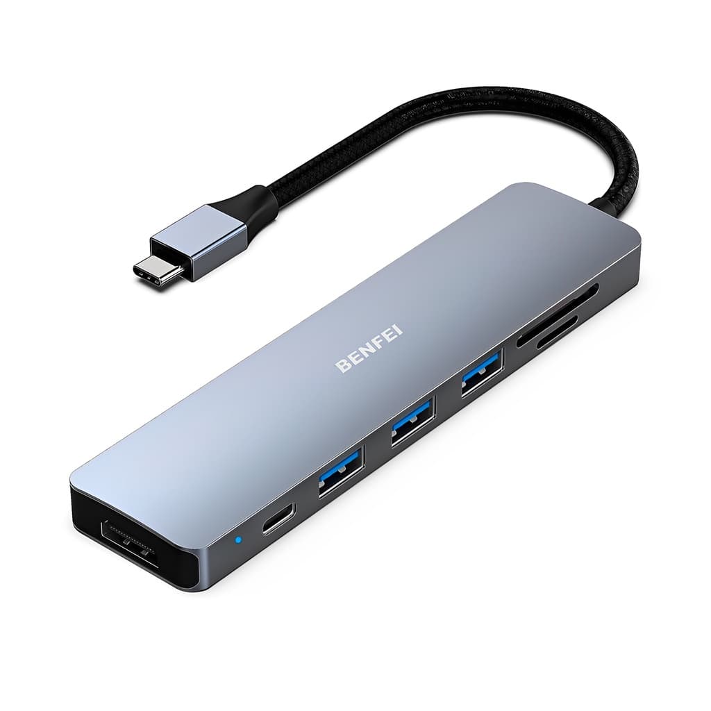 Hub Adaptador Multifuncional Benfei 7 em 1 p/Usb C Cinza