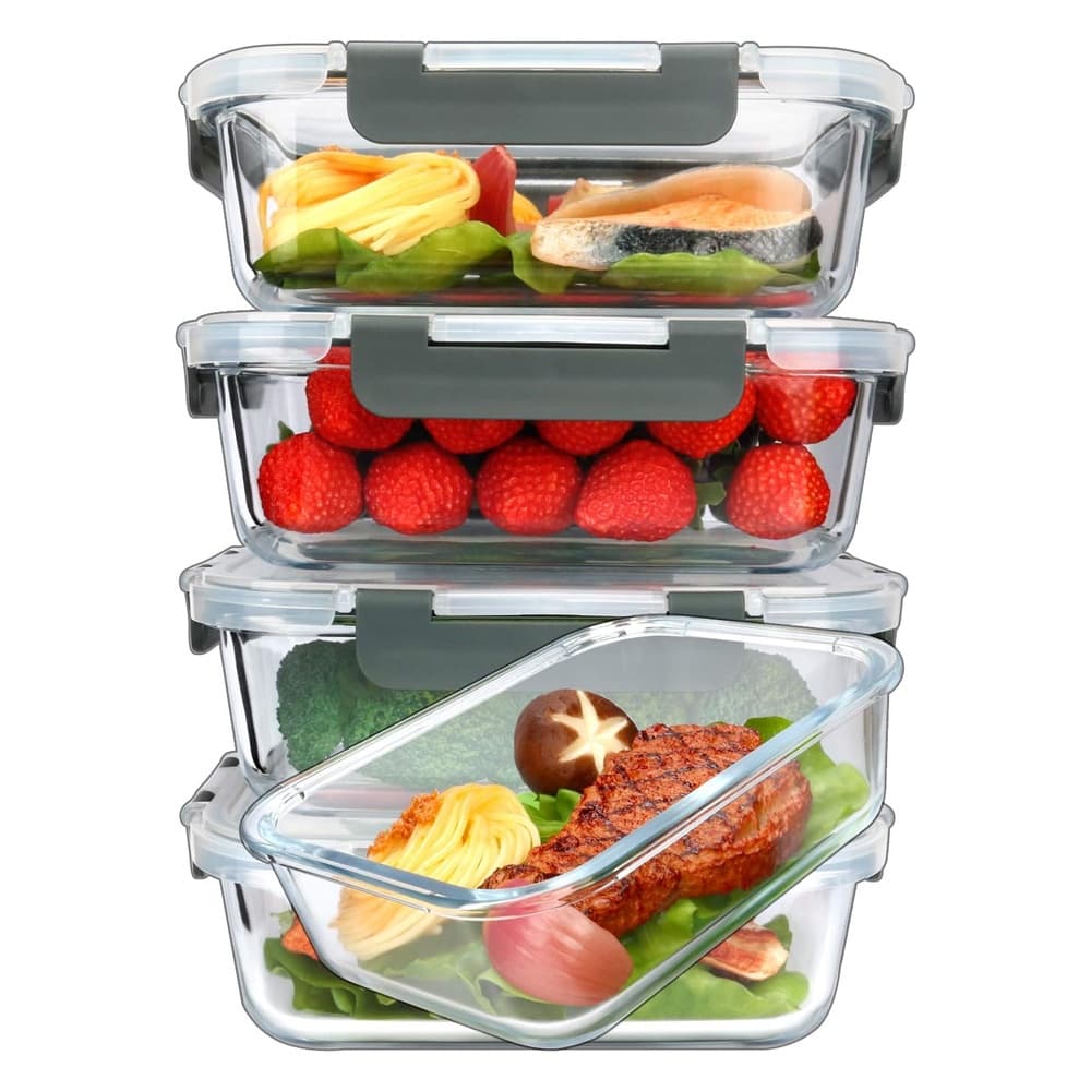 Home Life 5 Potes Vidro Hermético Alimentos Microondas