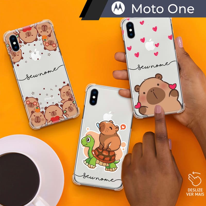Capa/Capinha - Motorola Moto One - Transparente Capivara Personalizada com Nome