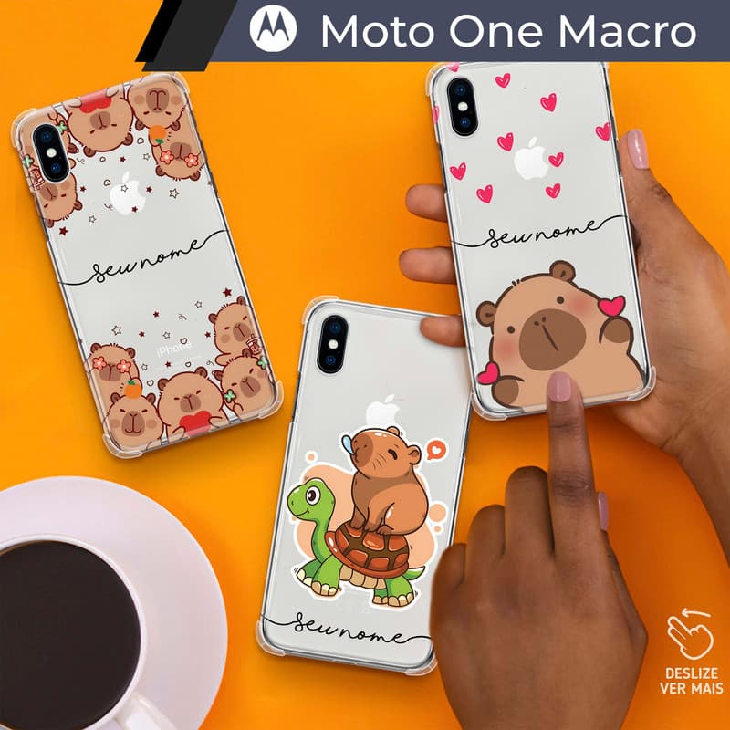 Capa/Capinha - Motorola Moto One Macro - Transparente Capivara Personalizada com Nome
