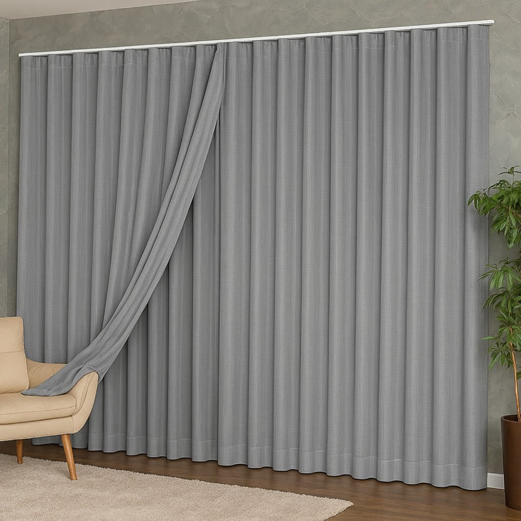 Cortina Voil Linho 6m com Forro Blackout 80% para Trilho Antigo Comum