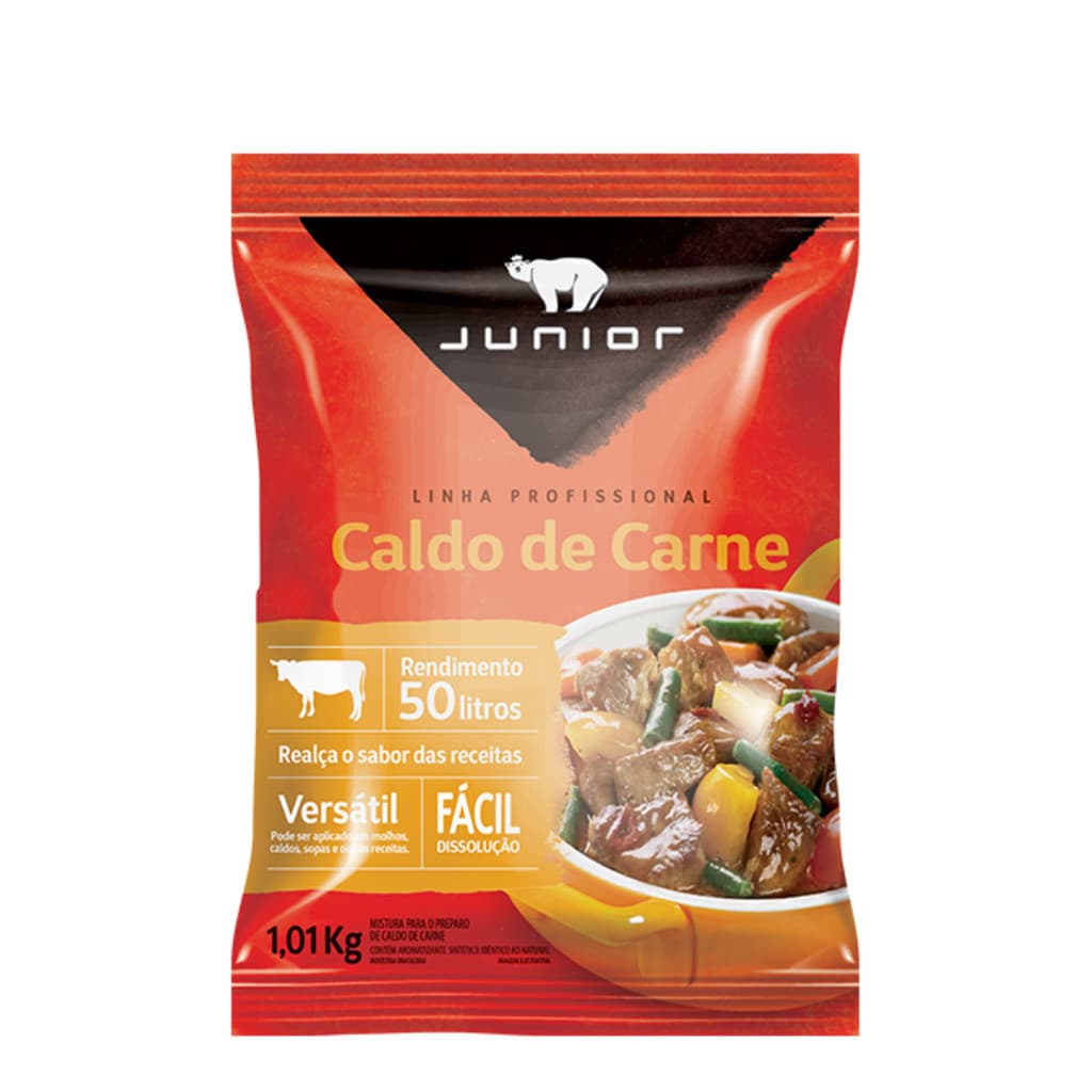 Caldo De Carne Em Pó Pouch 1.01Kg Tempero Linha Profissional Junior Prático Sabor Molhos Sopas