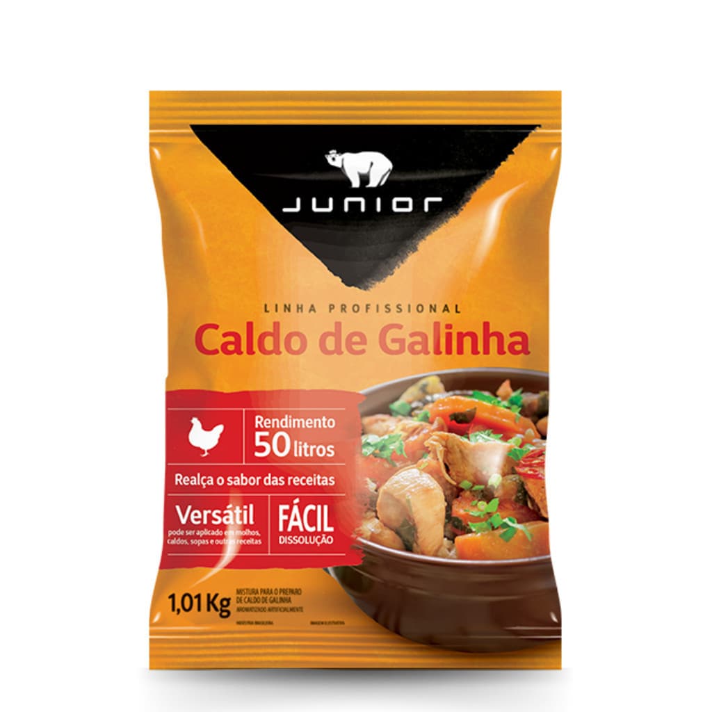Caldo De Galinha Em Pó Pouch 1.01Kg Tempero Linha Profissional Junior Prático Realça o Sabor Molho