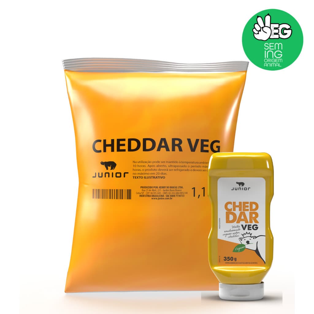 Cheddar Vegano Pouch 1.1kg Junior Molho Cremoso Gourmet Vegano Natural Cruelty Free Bag Sanduíches