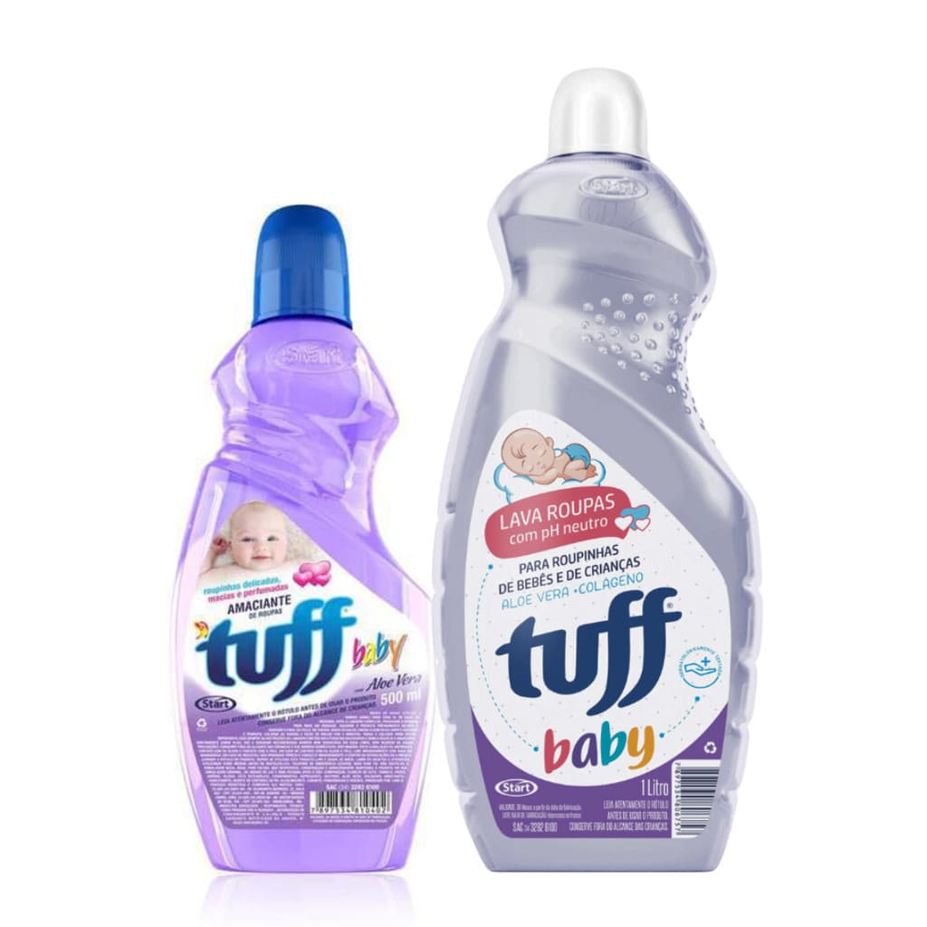 Kit Lava Roupas Infantil Líquido Neutro 1L + Amaciante 500ml Tuff Baby Limpeza Suave Criança Bebê