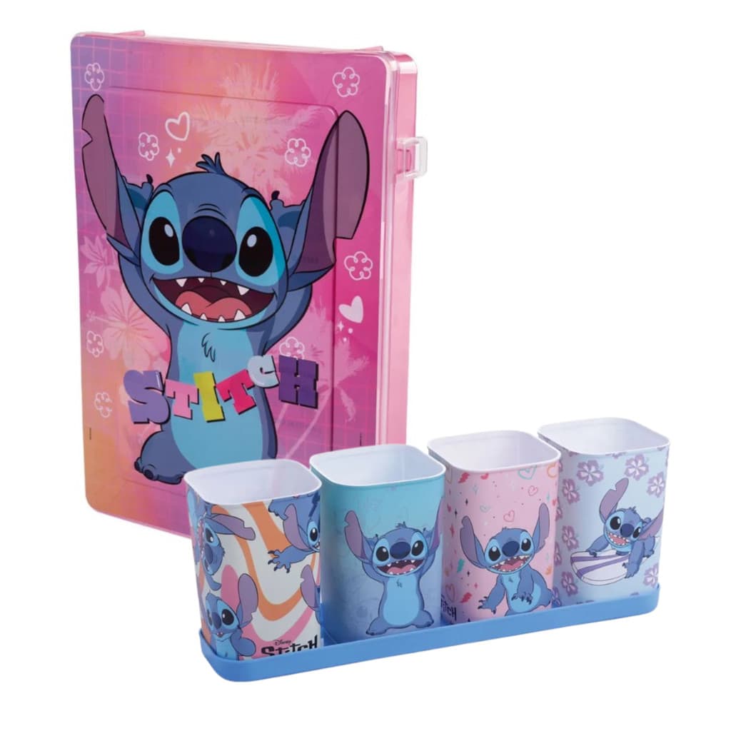 Pasta Organizadora e Porta Canetas 4 Peças Stitch Disney Espaço Estudo