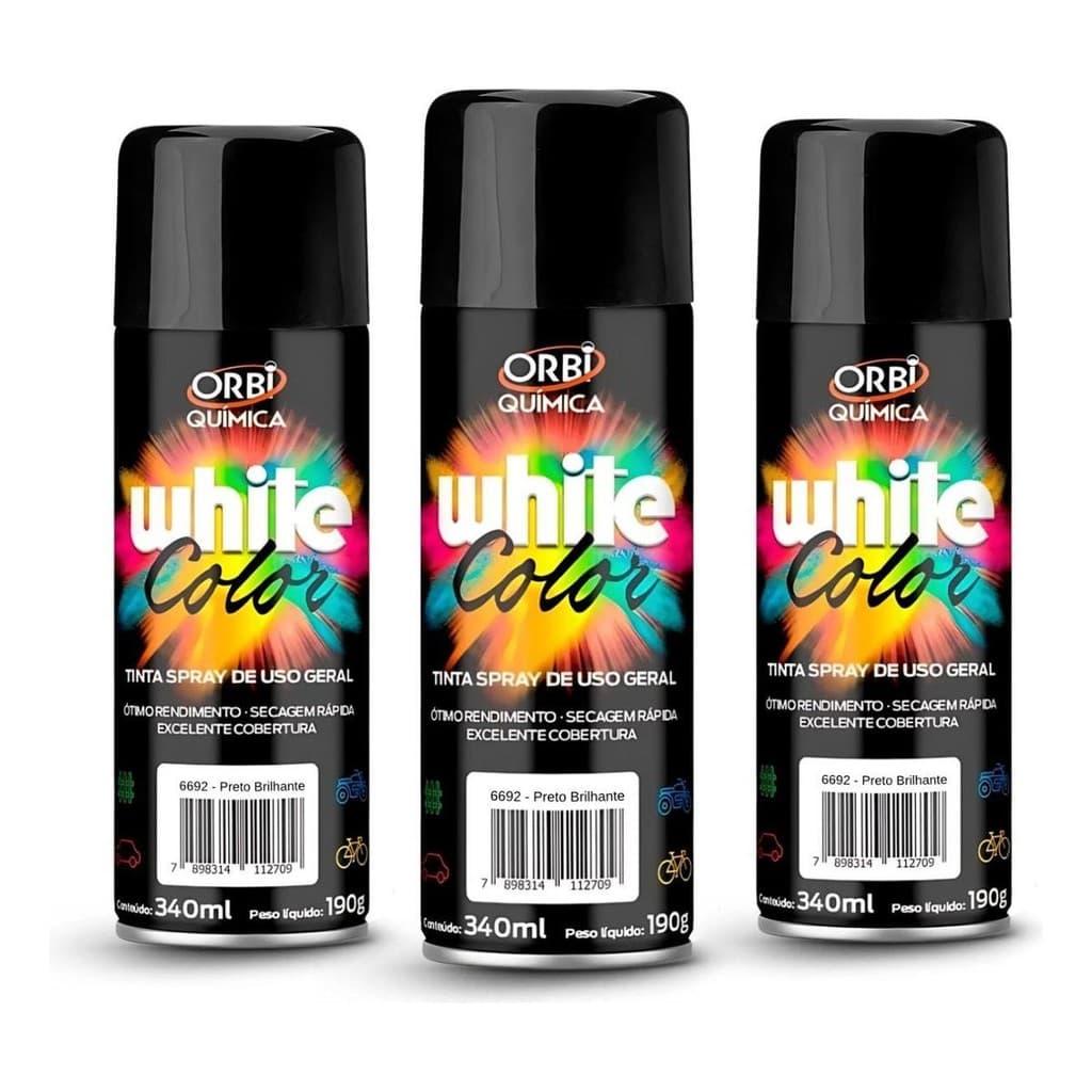 Kit 3 Tinta Spray Cores 340ml Uso Geral Orbi Química