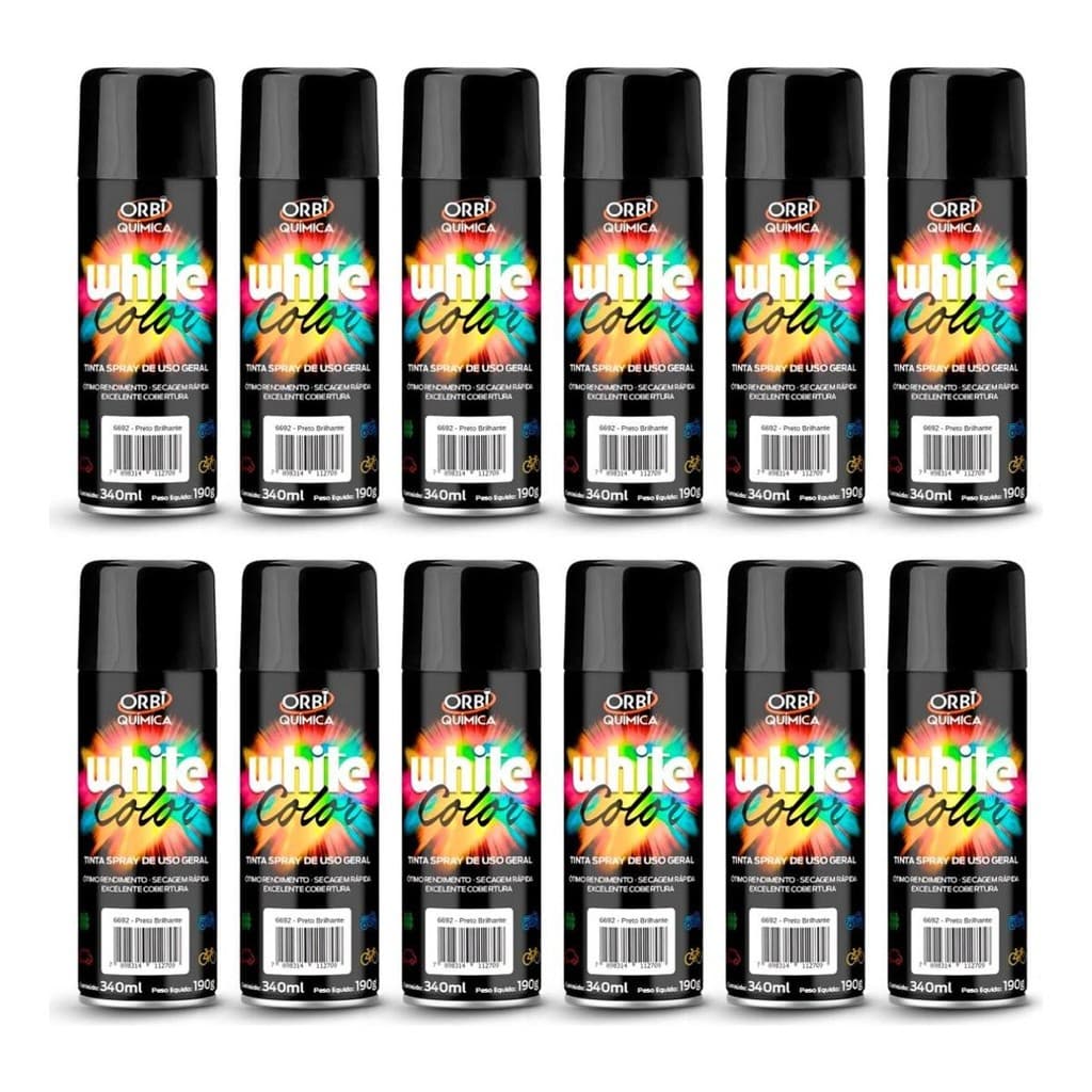 Kit 12 Tinta Spray Cores 340ml Uso Geral Orbi Química
