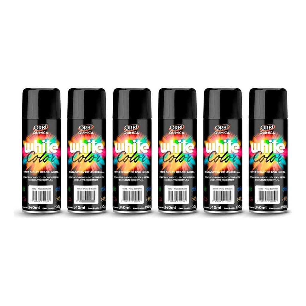 Kit 6 Tinta Spray Cores 340ml Uso Geral Orbi Química