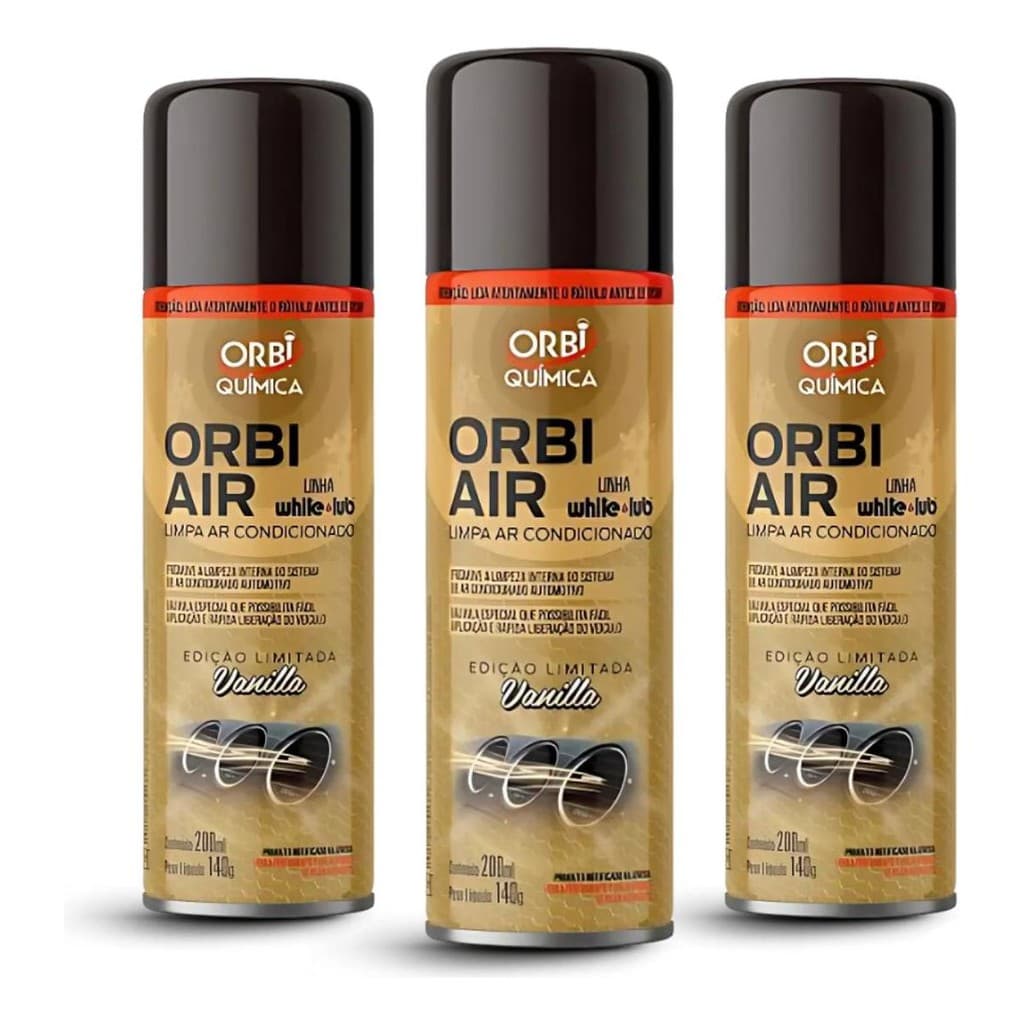 Kit 3 Spray Limpa Ar Condicionado Auto Orbi Vanilla 200ml