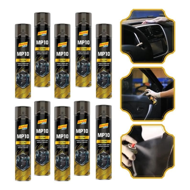 Kit 10 Silicone Spray 300ml Mp10 Plastico Couro Mundial Prim
