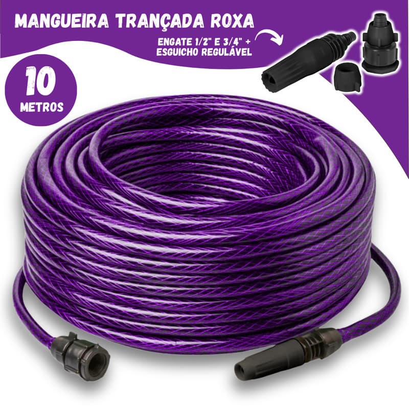 Mangueira de Jardim Trançada Camada Tripla Roxa 10 Metros