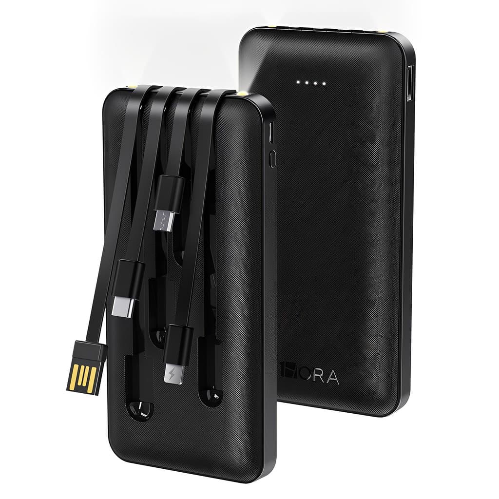 Carregador Portátil 1Hora Power Bank com 4 Cabos Preto