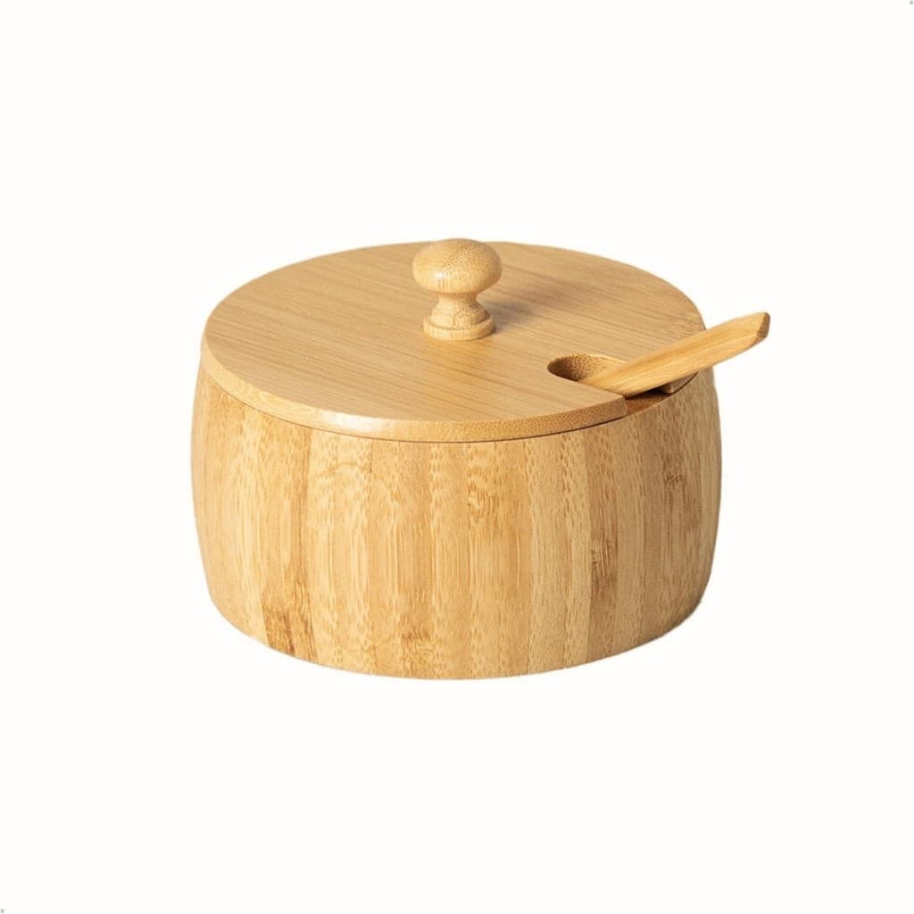 Açucareiro Bambu Porta Temperos Polido Com Colher 12x6cm Antifúngico
