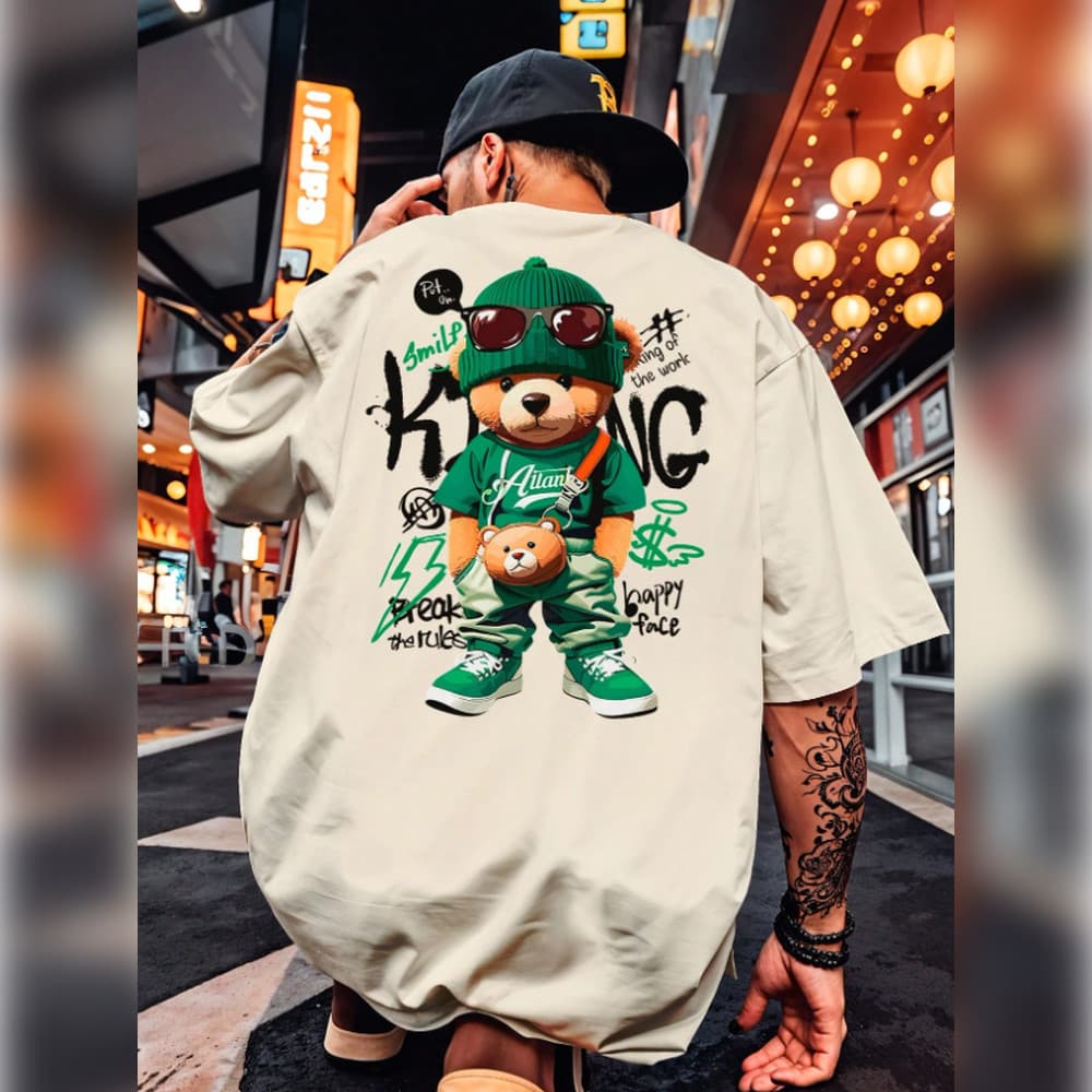 Camisa Camiseta Oversized Streetwear Urso King Bear Verde Streetwear