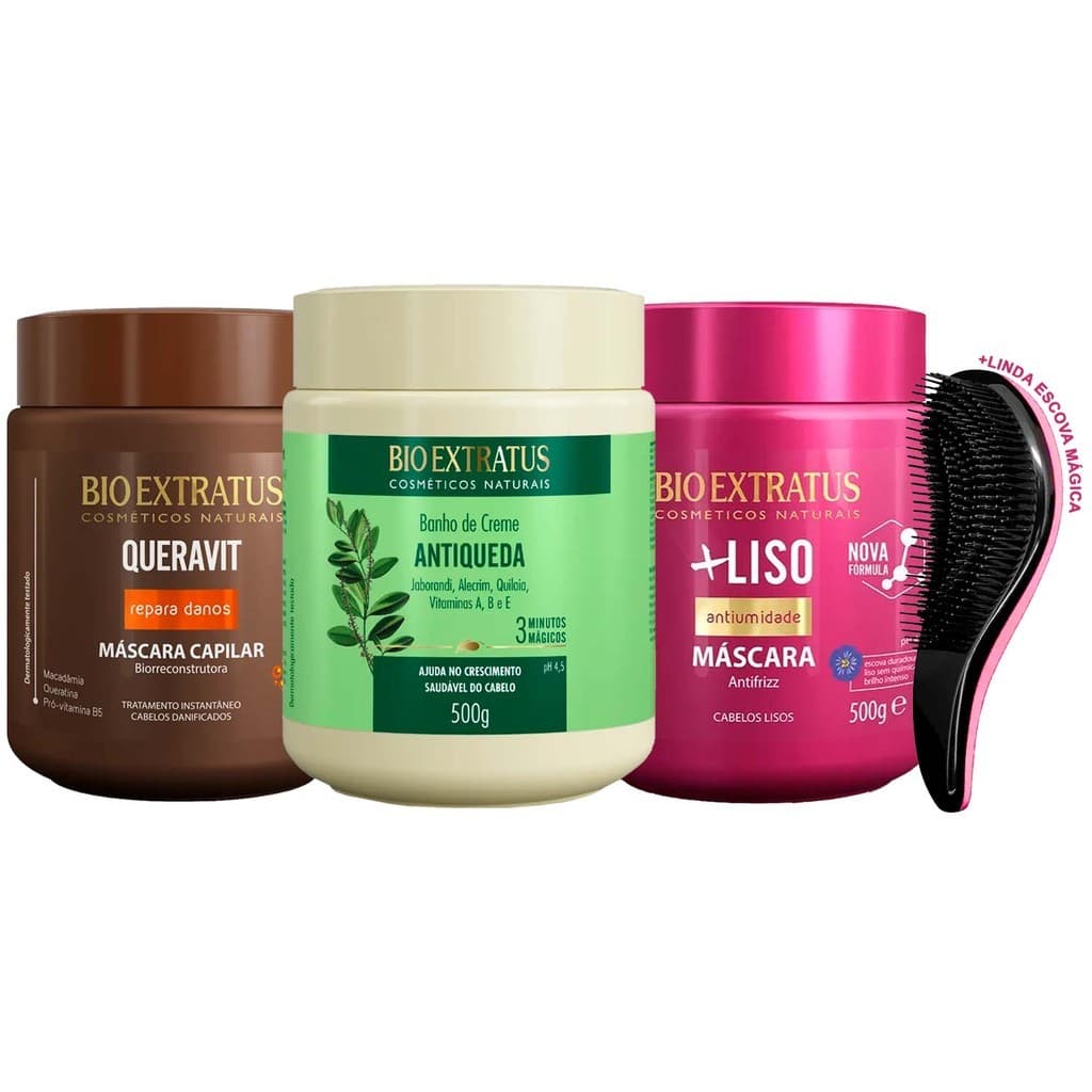 Máscaras Bio Extratus Original Queravit Jaborandi Liso 500g +Escova