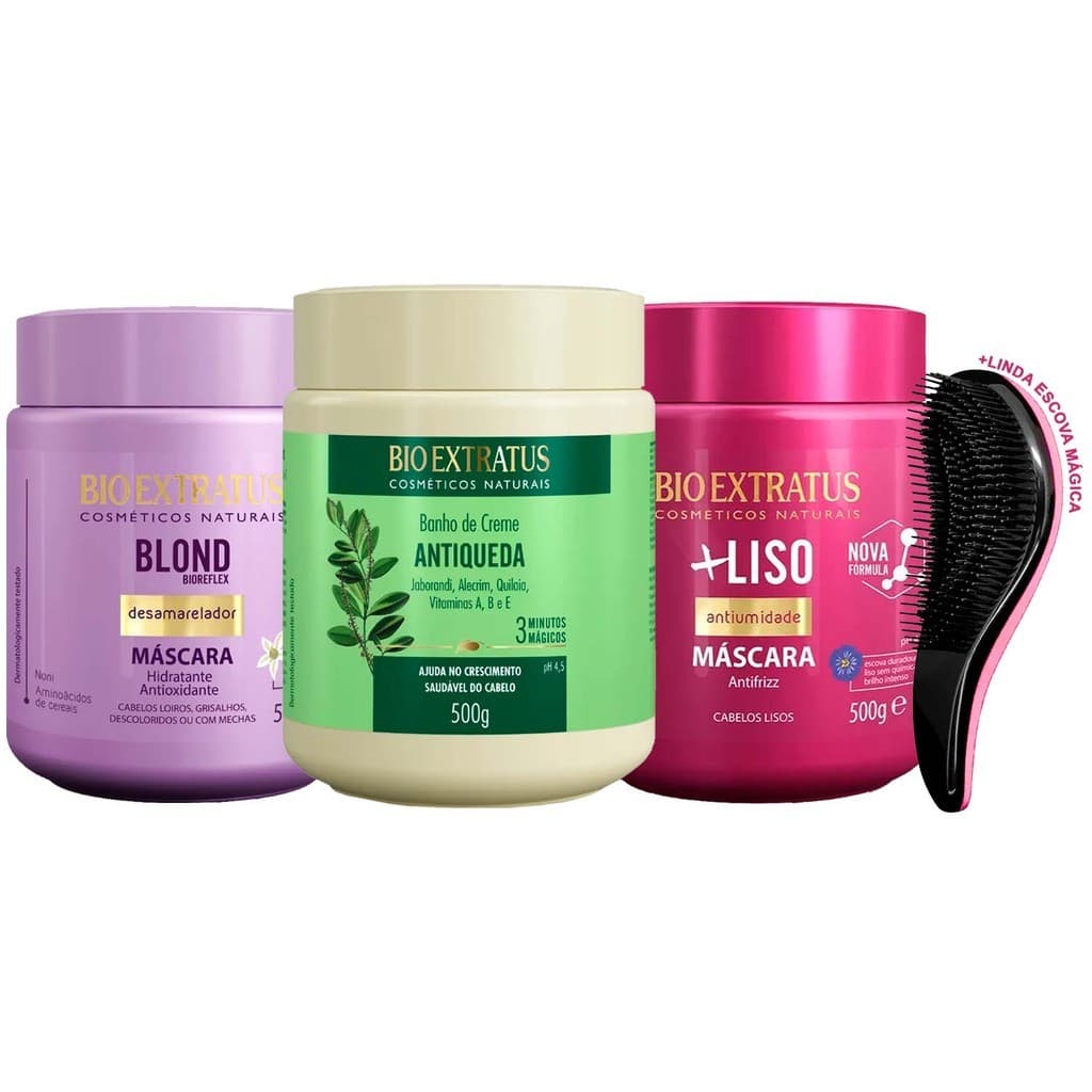 Kit Máscaras Bio Extratus Original Blond Jaborandi +Liso 500g +Escova