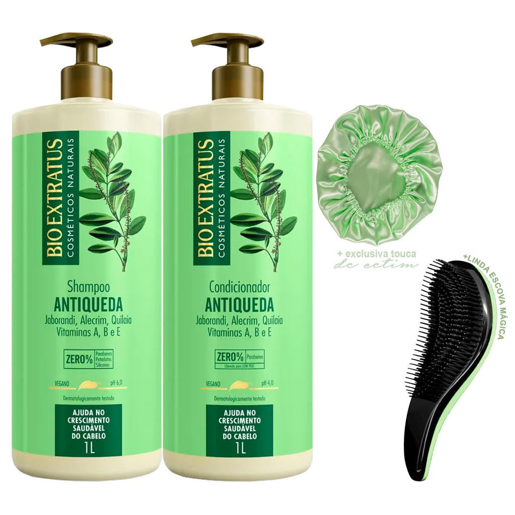 Kit Shampoo Cond Jaborandi Bio Extratus Original 1L +Escova/Touca