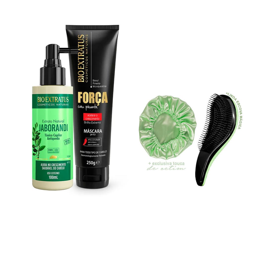 Tônico Jaborandi Antiqueda  + Máscara Força Bio Extratus Original 250g +Escova/Touca