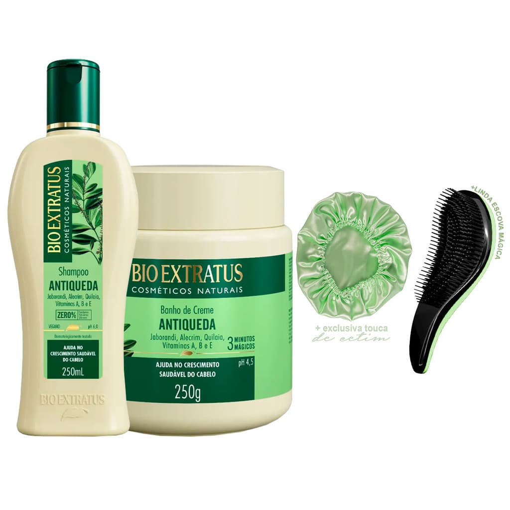 Kit Jaborandi Bio Extratus Original Shampoo + Banho de Creme 250g + Escova/Touca