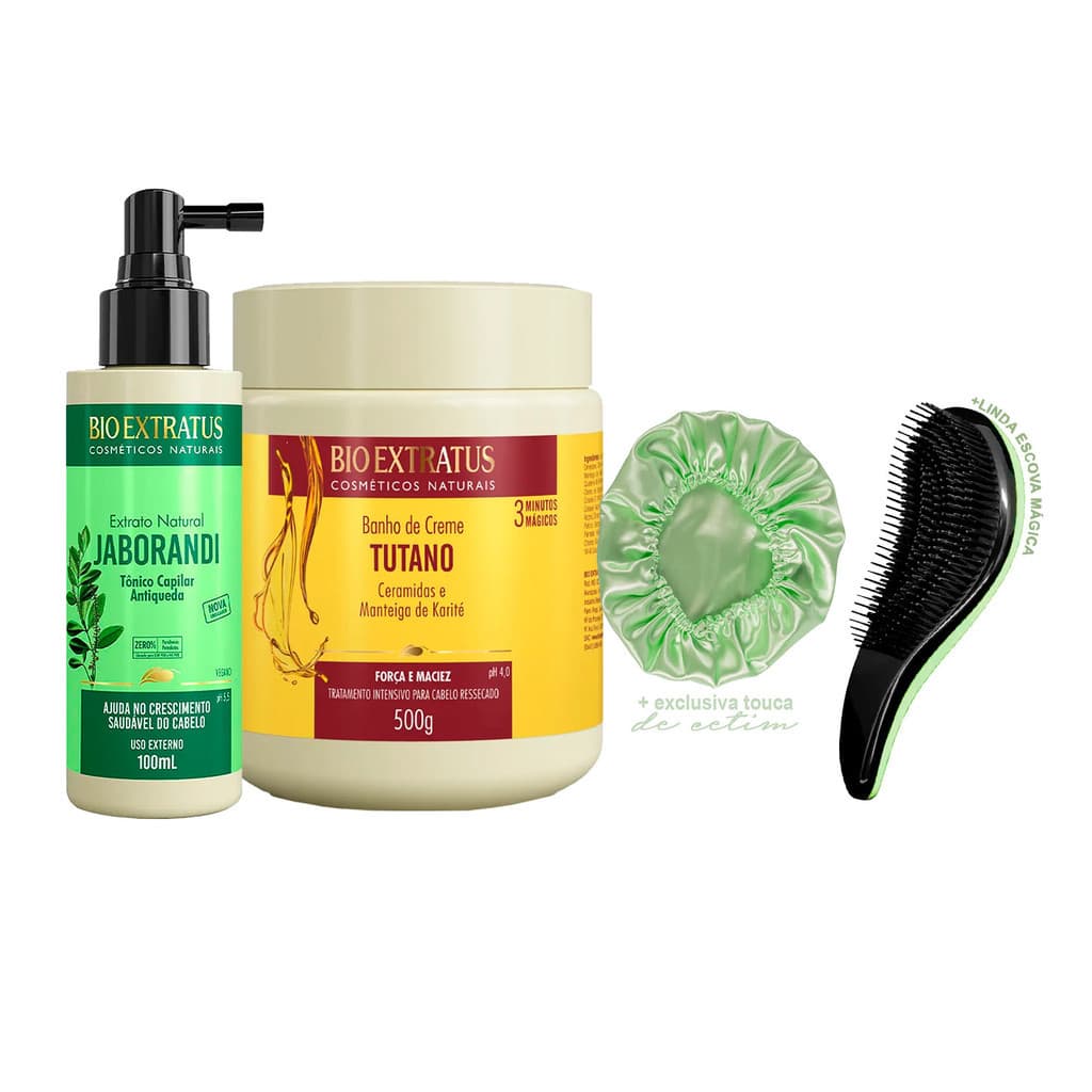 Tônico Jaborandi Antiqueda + Máscara Tutano 500g Bio Extratus Original +Escova/Touca