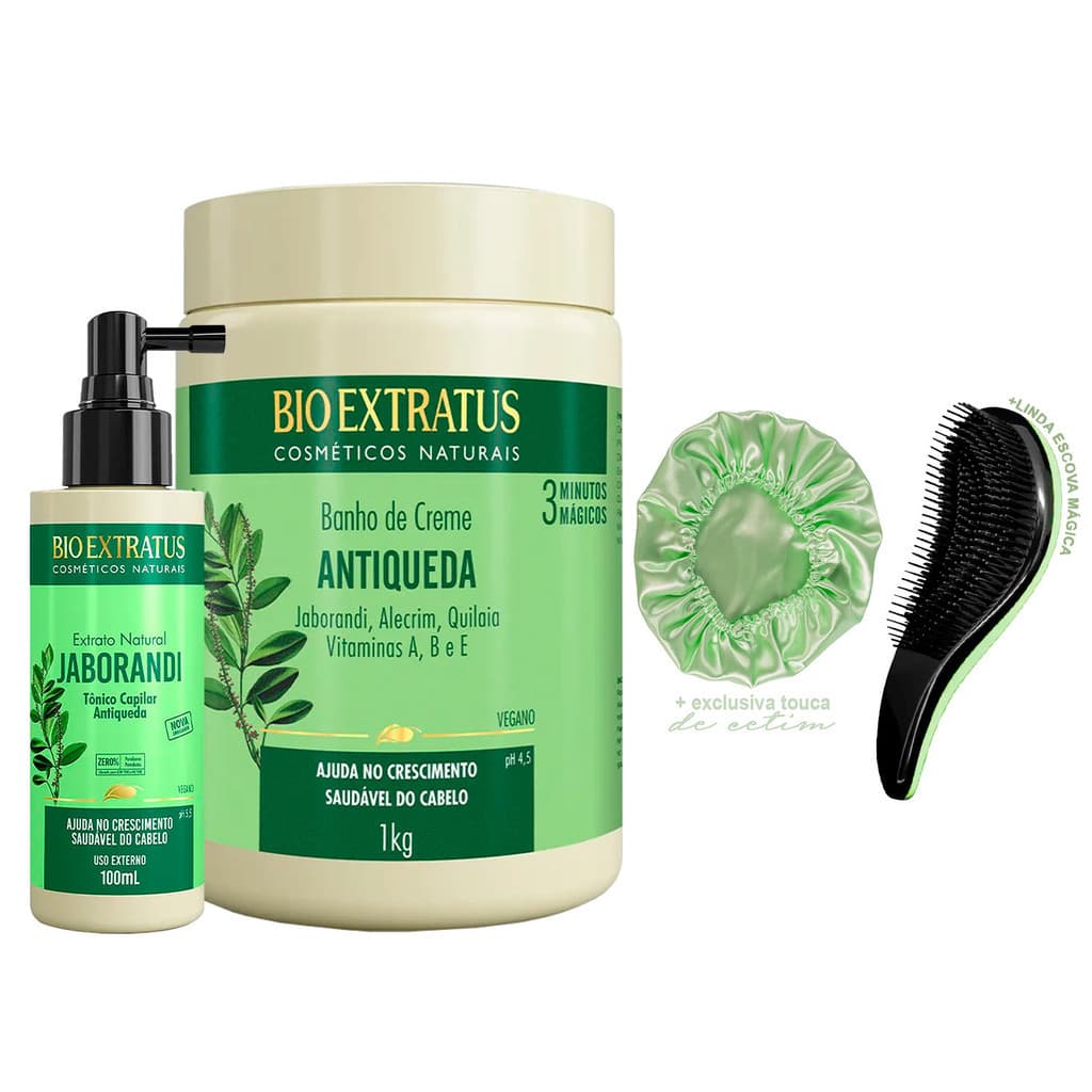Kit Bio Extratus Original Máscara Jaborandi 1kg +Tônico +Escova/Touca