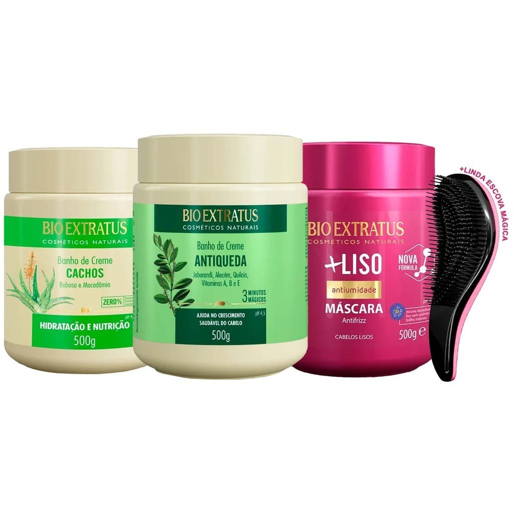 Máscaras Bio Extratus Original Cachos Jaborandi +Liso 500g +Escova
