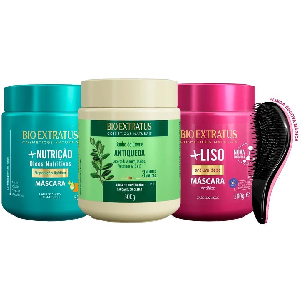 Máscara Bio Extratus Original Nutrição Jaborandi +Liso 500g +Escova