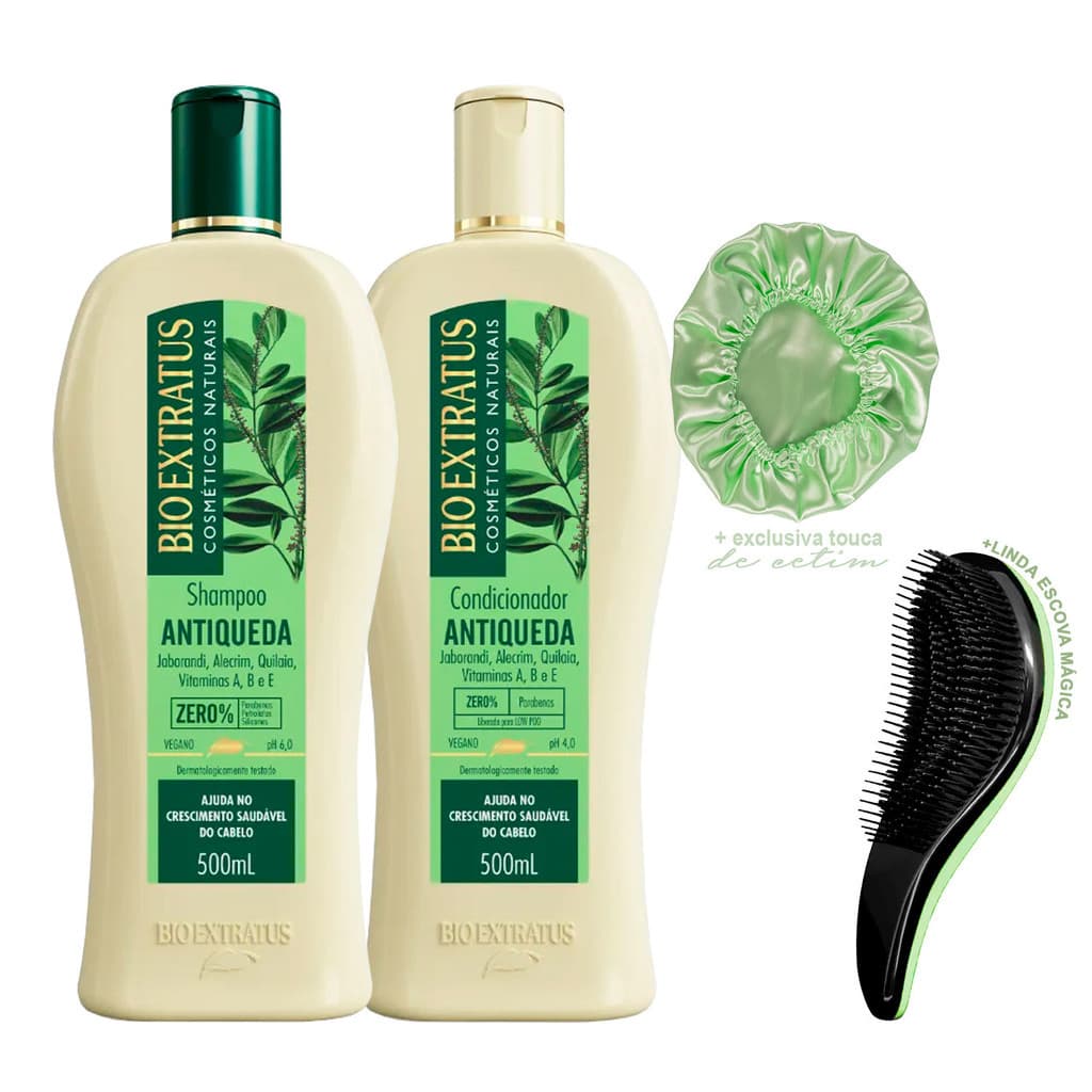 Kit Shampoo Cond Jaborandi Bio Extratus Original 500ml +Escova/Touca