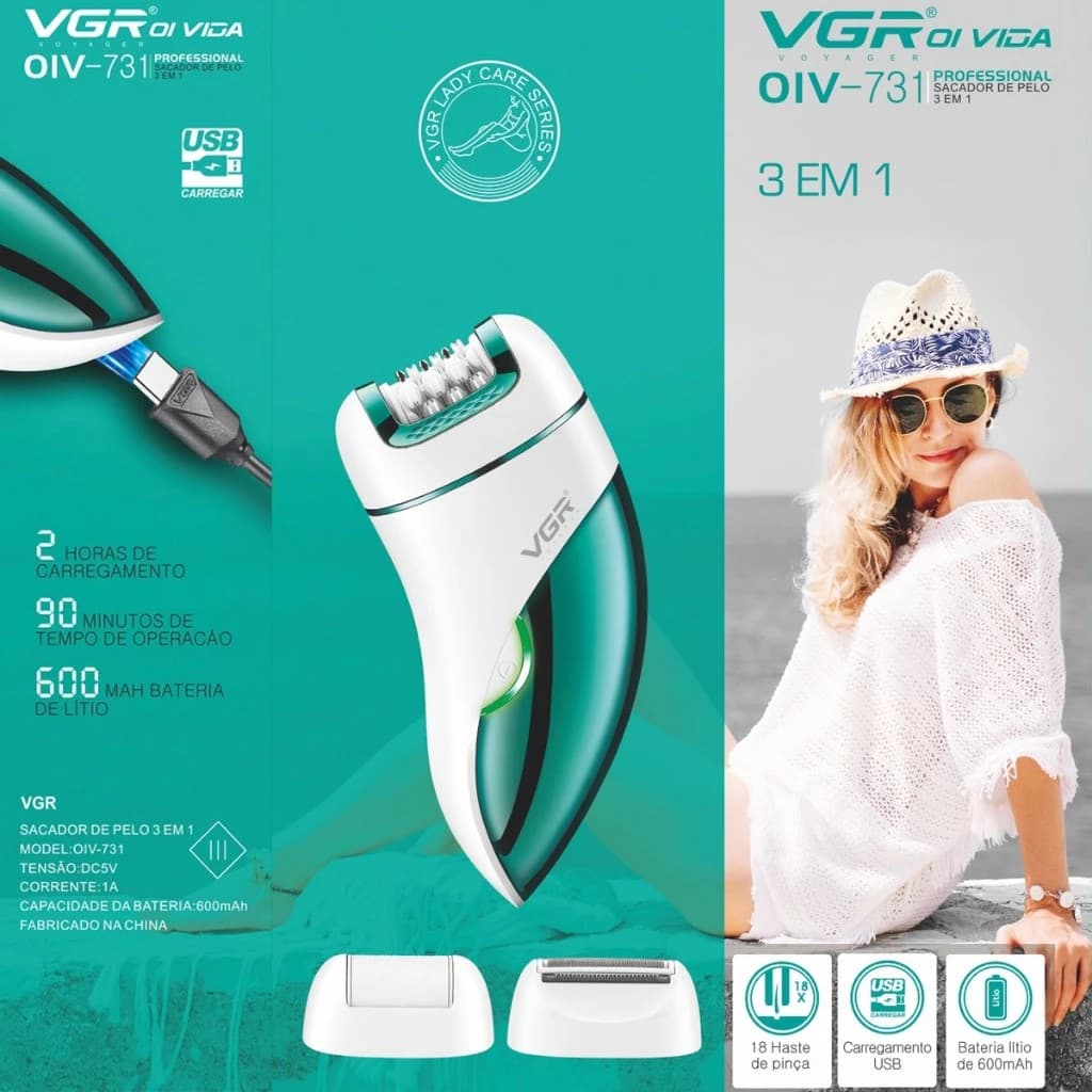 Depilador Elétrico 3 em 1 Profissional Vgr-731