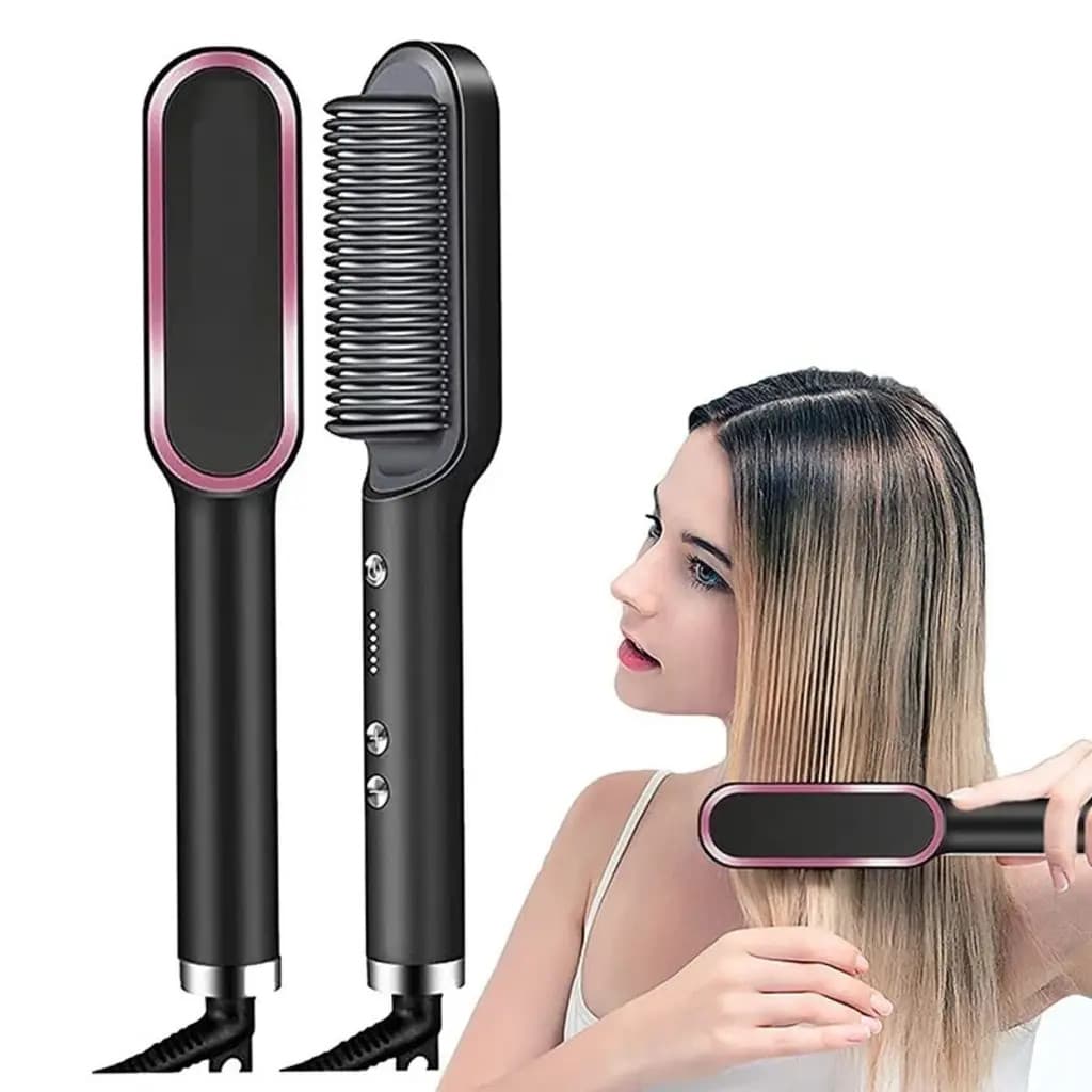 Escova Alisadora Anion Hair 3 em 1 - Alisa, Seca e Hidrata com Luz de Íons