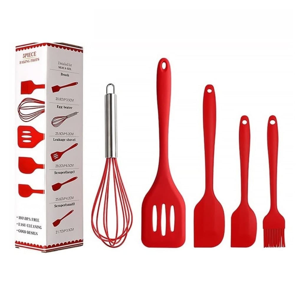 Kit 5 Peças de Utensílios de Silicone - Conjunto Culinário com Espátula, Pincel e Fouet (Fuê)