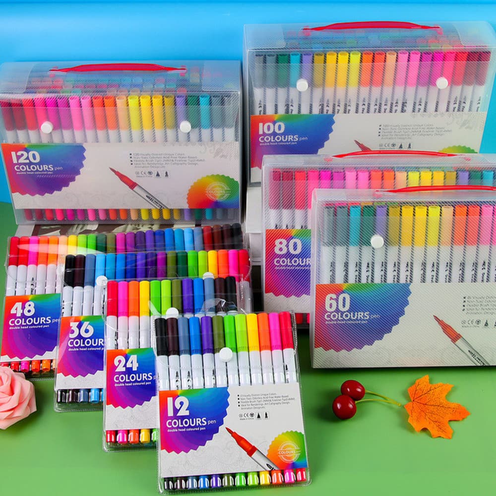 Kit com 24 a 120 Canetas Dual Brush — Ponta Fina e Brush Pen para Lettering e Desenho