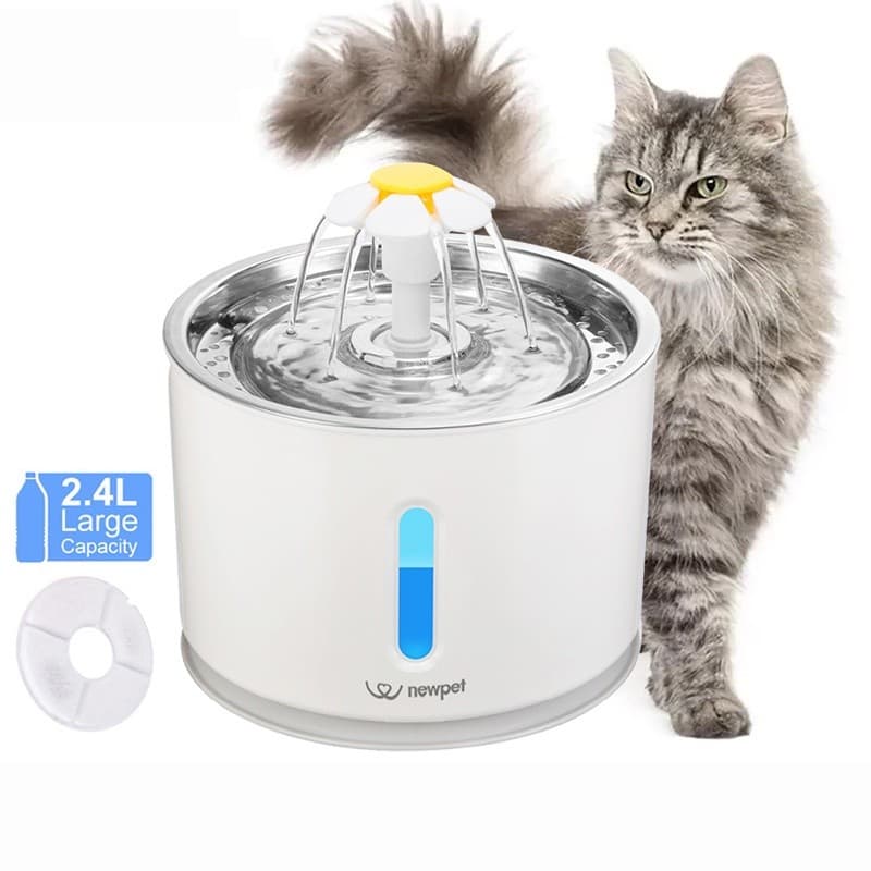 2.4L Fonte De Água Do Gato Automático Filtro Interior LED Beber Para Dispensador Gatos De Estimação Alimentador Filtros