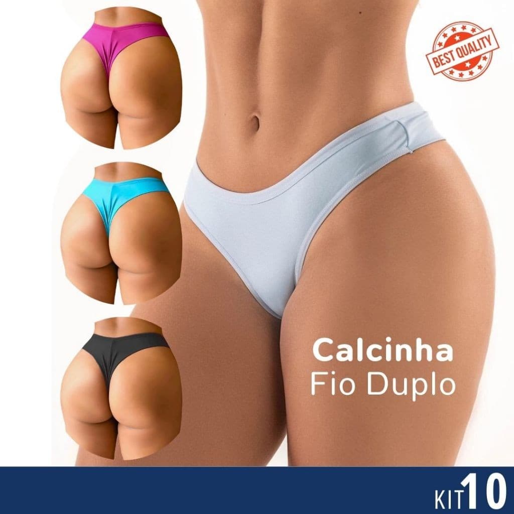 kit com 10 Tangas Calcinhas Fio Duplo Em Tecido Leve Confortável
