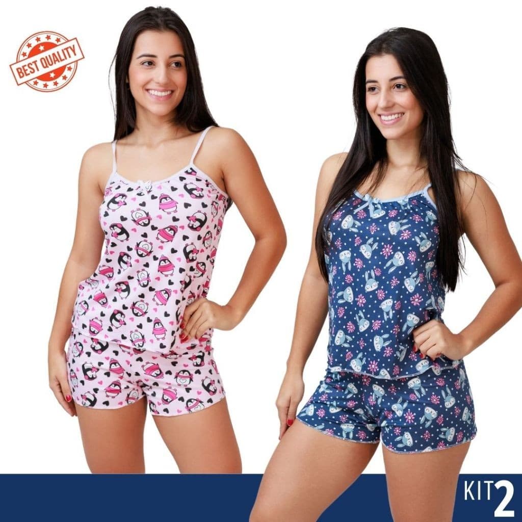 Kit 2 Pijama Conjunto  Short Doll Baby Doll Feminino Estampado