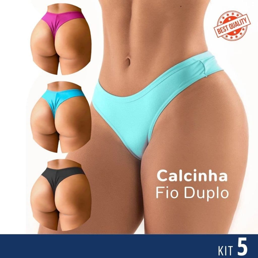 kit com 5 Tangas Calcinhas Fio Duplo Em Tecido Leve Confortável