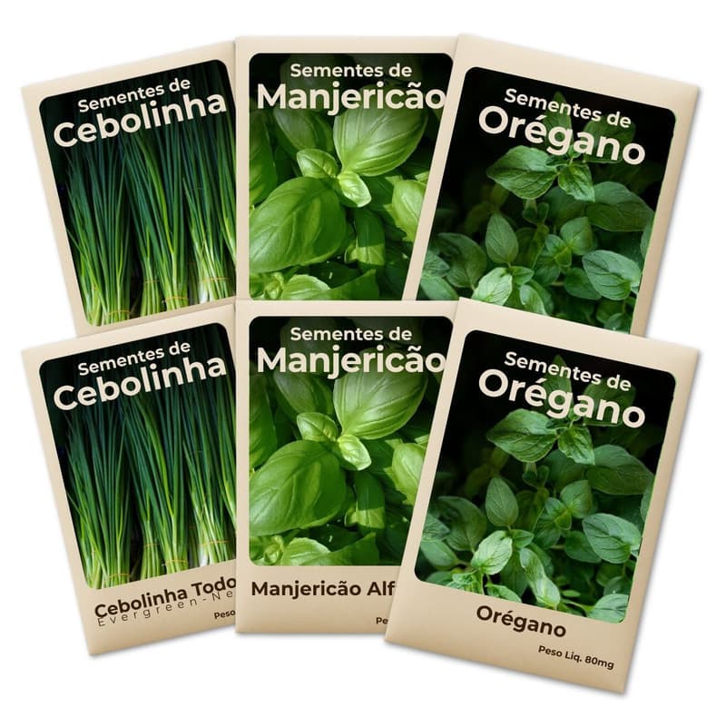 Semente Orégano Manjericão Cebolinha Ideal Para Horta Cultivo Fácil e Produtivo -Leve 6 Pct