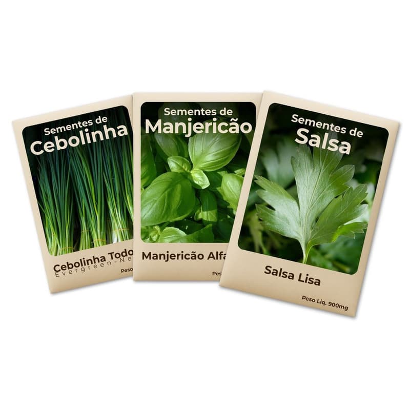 Semente Manjericão Cebolinha e Salsa Produção Garantida Cultivo Fácil e Produtivo -Combo 3 Pct