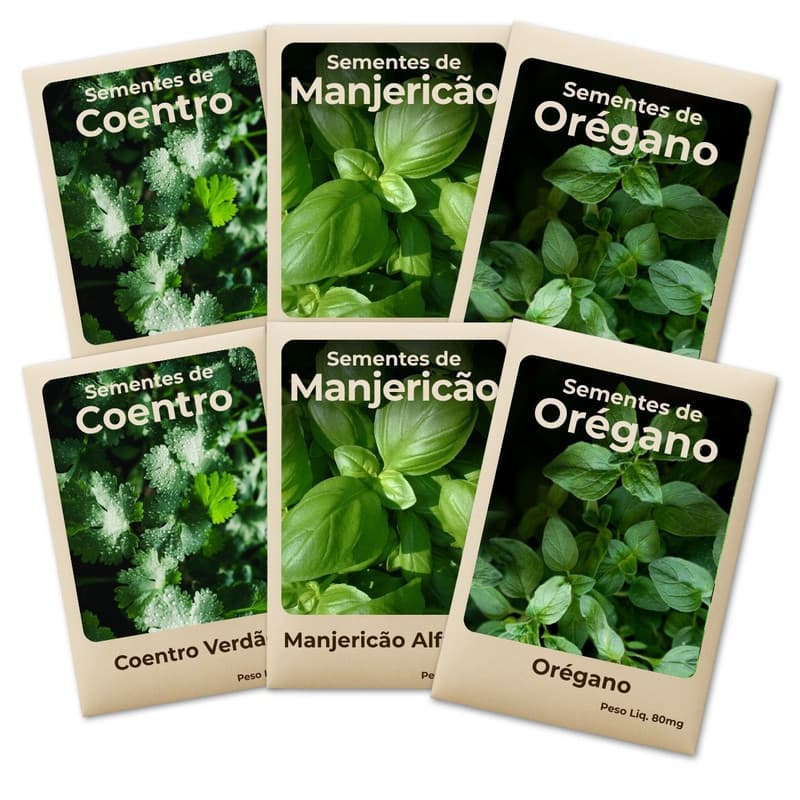 Semente Coentro Manjericão Orégano Excelente Rendimento Cultivo Fácil e Produtivo -Combo 6 Pct