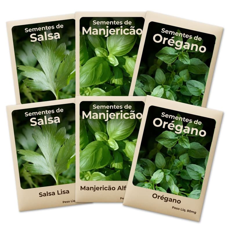 Semente Salsa Orégano Manjericão Ideal Para Horta Cultivo Fácil e Produtivo -Leve 6 Pct