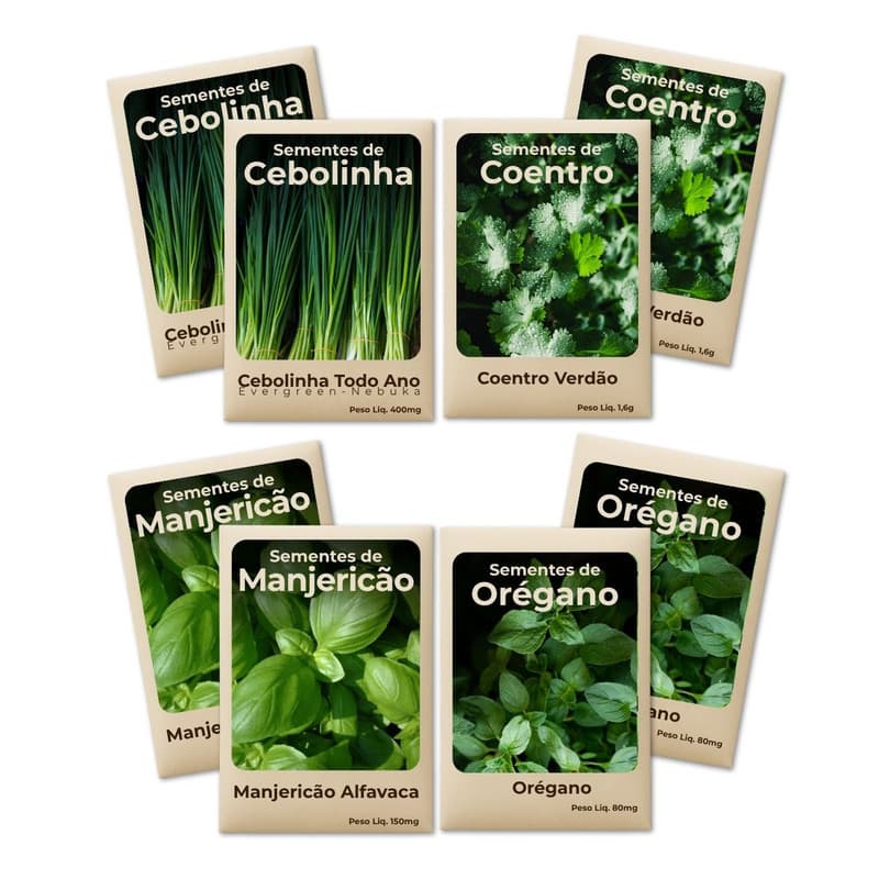 Semente Orégano Coentro Cebolinha Manjericão Ideal Para Horta Cultivo Fácil -Leve 8 Pct