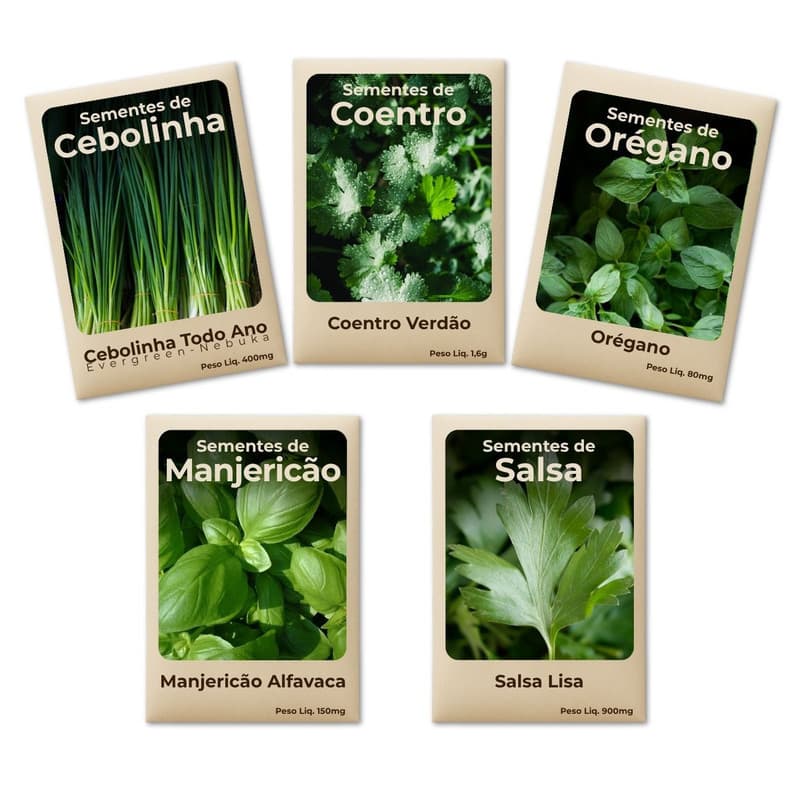 Semente Salsa Orégano Coentro Cebolinha Manjericão Crescimento Rápido Plantio Doméstico Kit 5 Pct