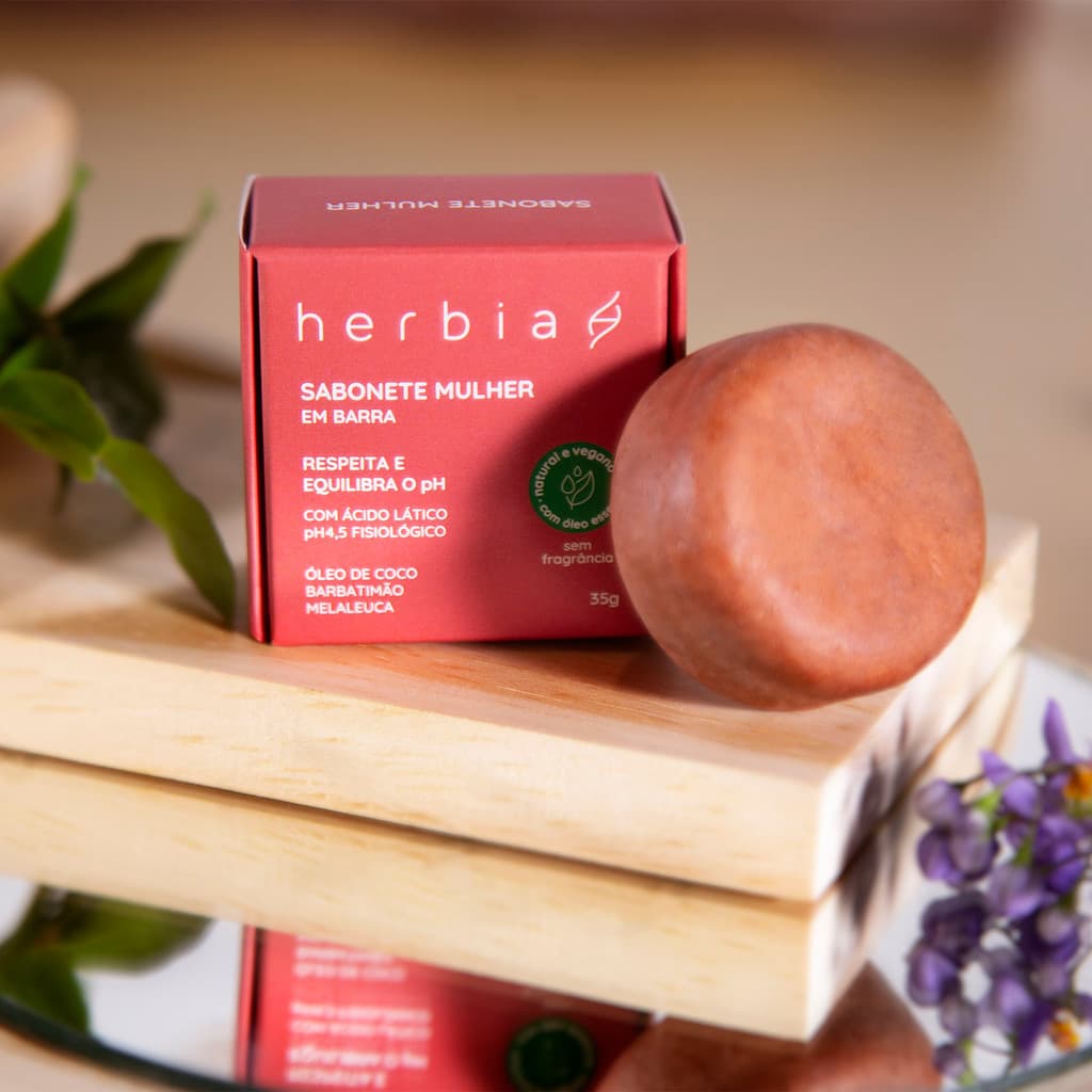 Sabonete Íntimo Natural Vegano Feminino 35g | pH 4,5 | Herbia Oficial