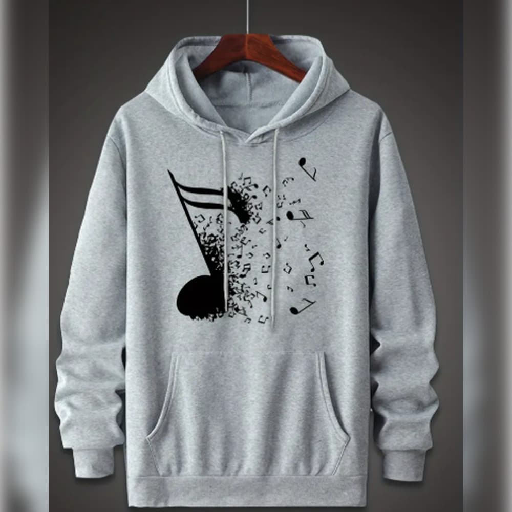 Padrão de Nota Musical, Moletom Confortável e Moderno para Homens, Moletom com Capuz Casual e Levemente Elástico para A
