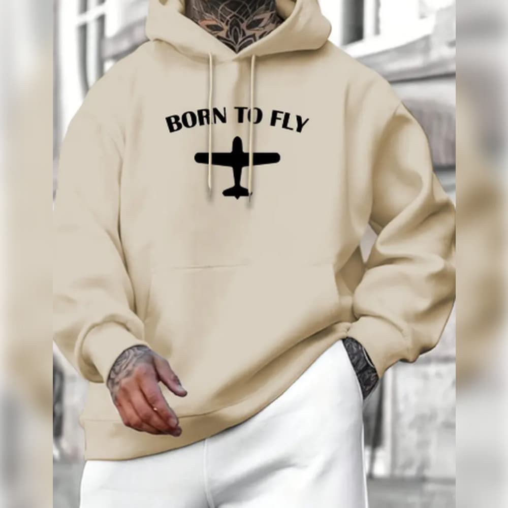 Moletom com capuz com bolso canguru estampado de avião, blusa de manga longa casual, roupas masculinas, para o outono i